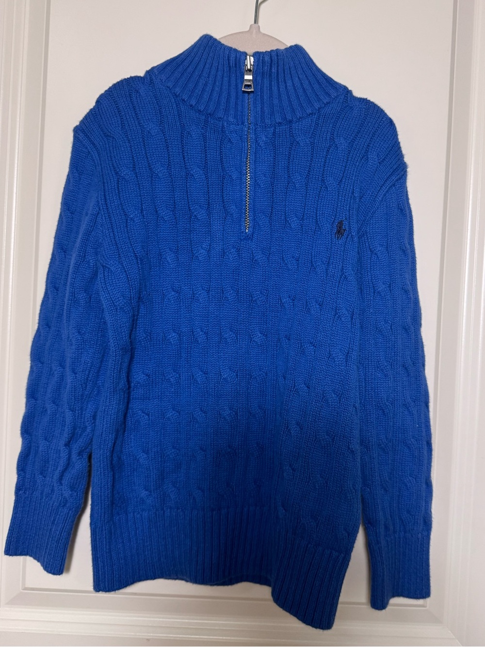 Polo Ralph Lauren Boys size 6Cable Knit 1/4 Zip Mock Neck 100Cotton Sweater Blue